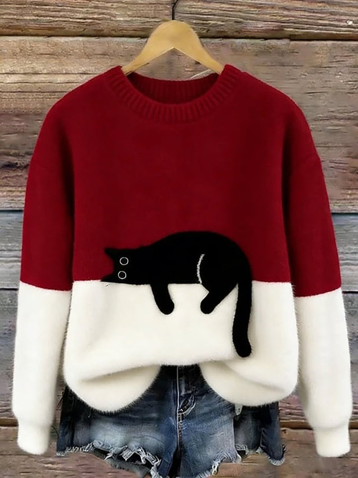 Jocelyne | Pull ample imprimé chat