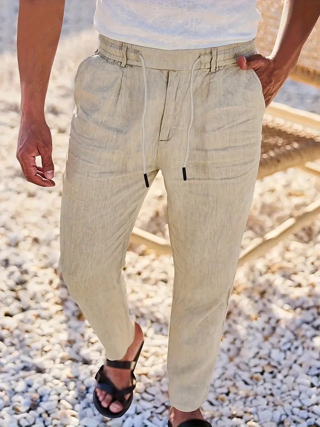 Otis | Pantalon large lin cordon de serrage