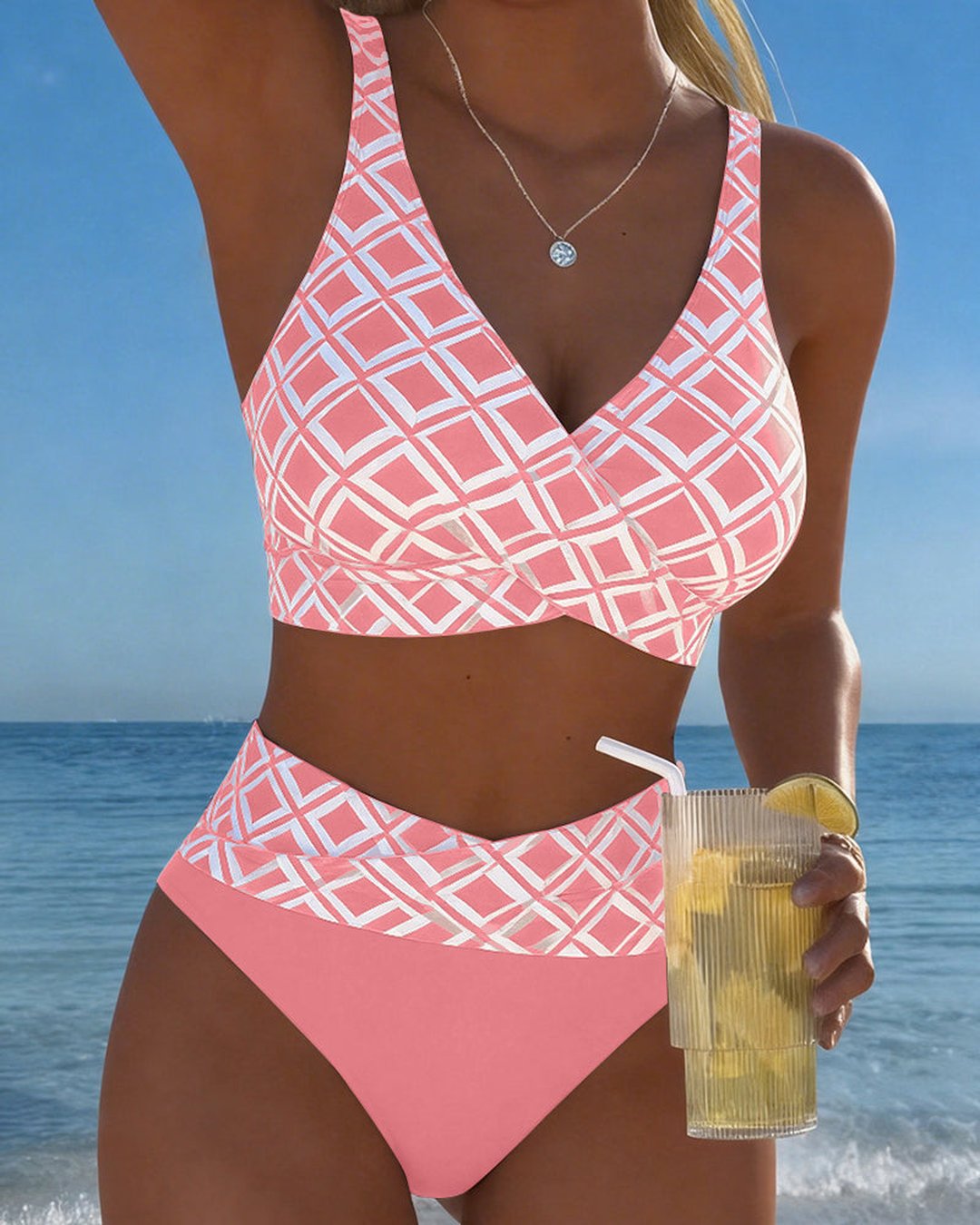 Marci | Bikini carreaux taille haute sans armature