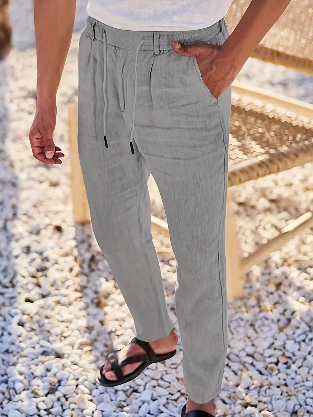 Otis | Pantalon large lin cordon de serrage