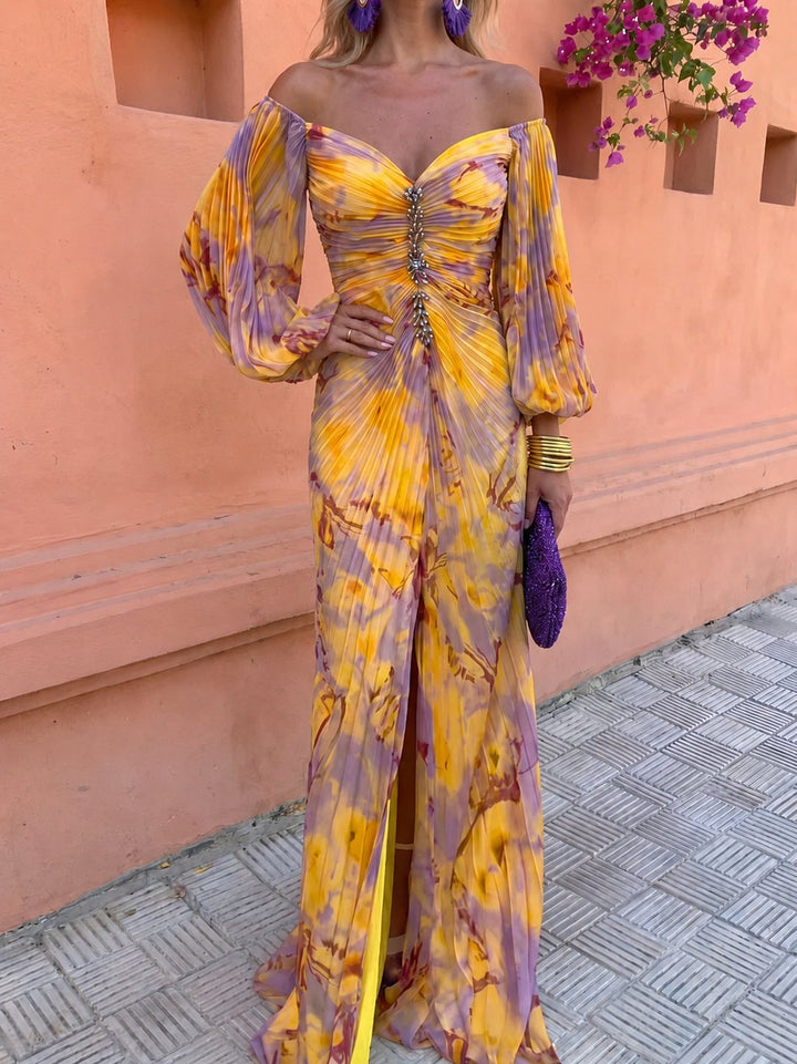 Thomasina | Robe longue décolletée en V imprimé floral