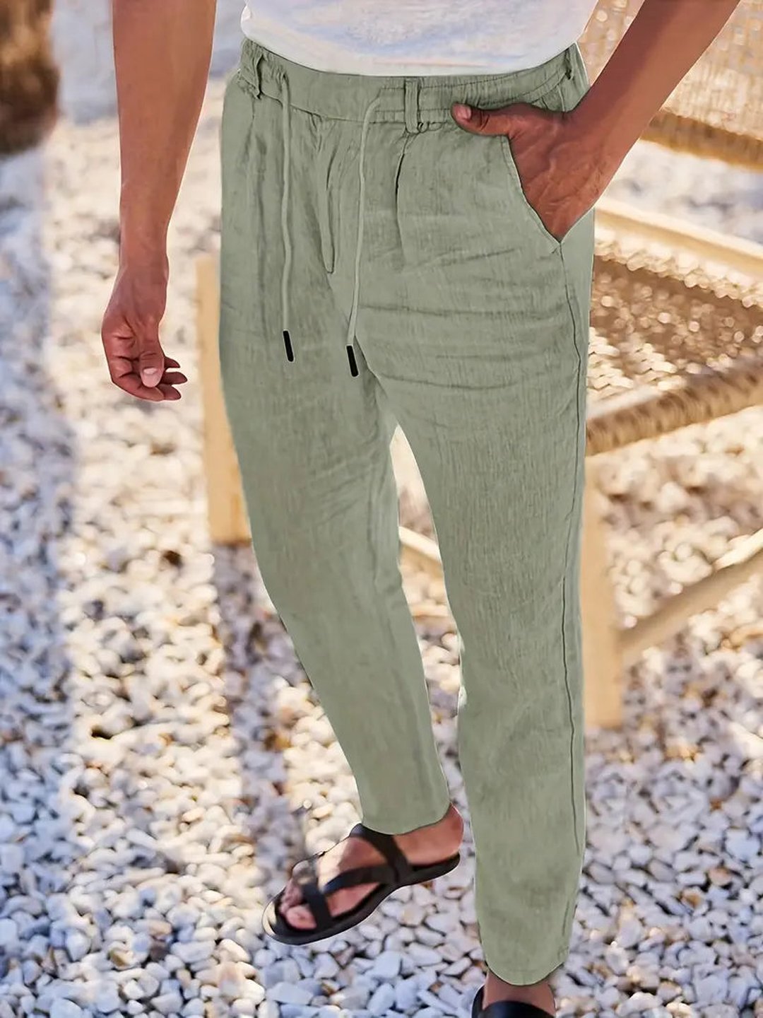 Otis | Pantalon large lin cordon de serrage