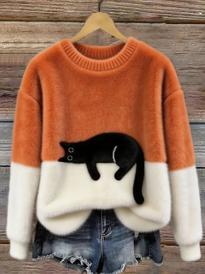 Jocelyne | Pull ample imprimé chat