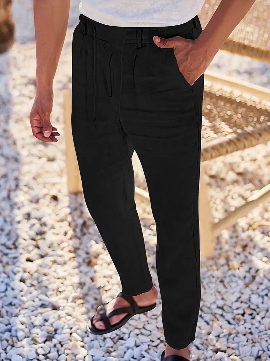 Otis | Pantalon large lin cordon de serrage