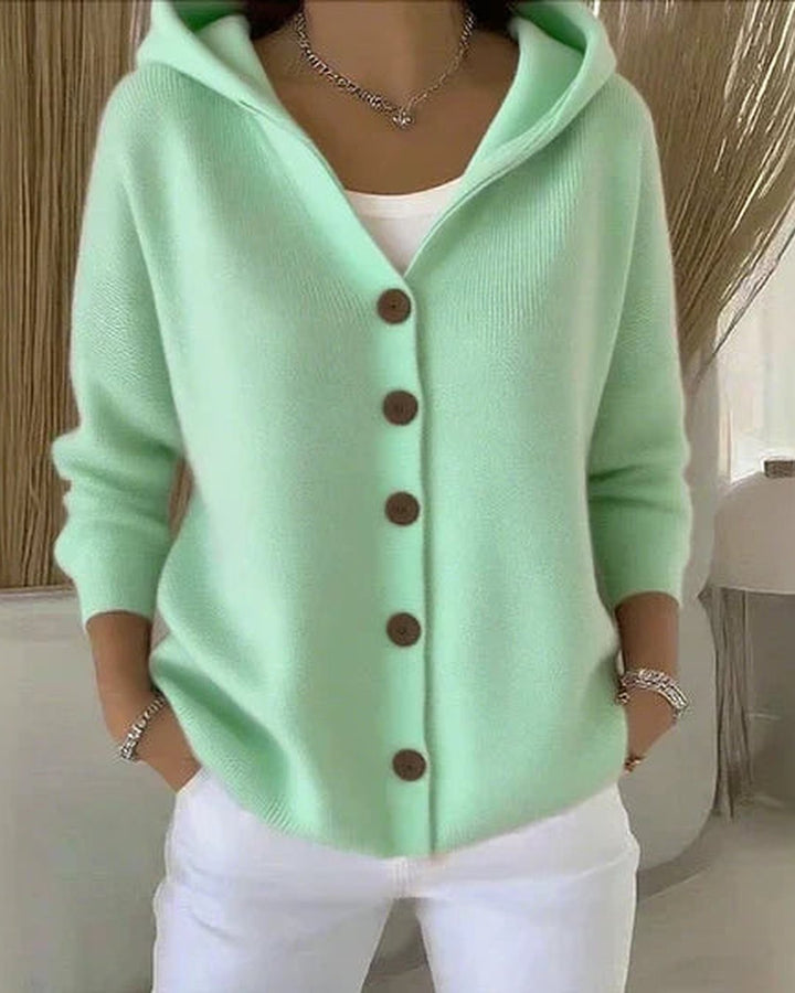 Tiphaine | Cardigan tricoté à capuche boutonné