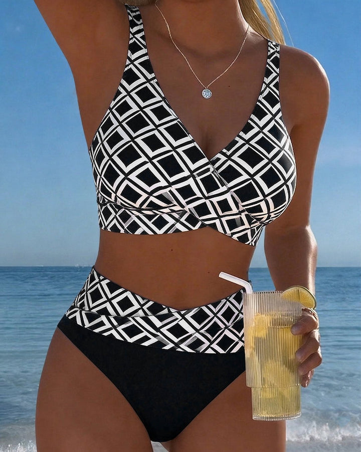 Marci | Bikini carreaux taille haute sans armature