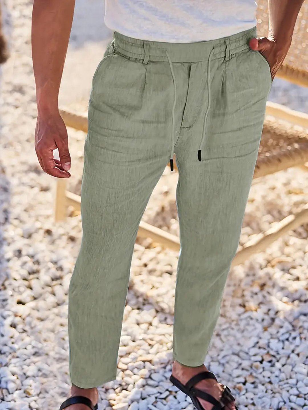Otis | Pantalon large lin cordon de serrage