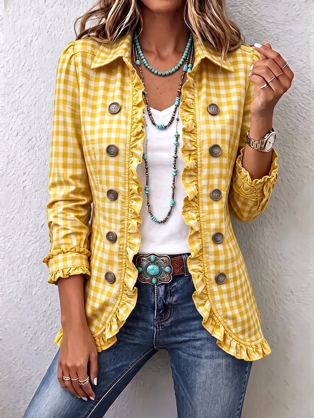 Régine | Veste gingham volantée boutonnée