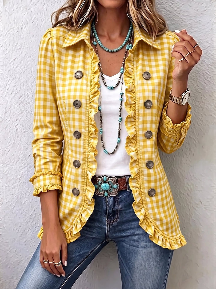 Régine | Veste gingham volantée boutonnée